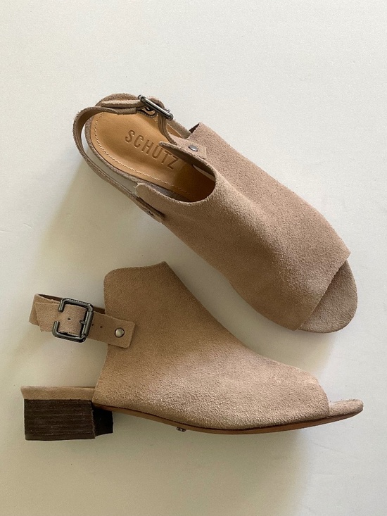 Schultz Shoes - SCHUTZ Slingback Peep-Toe Tan Suede Booties Size 8
